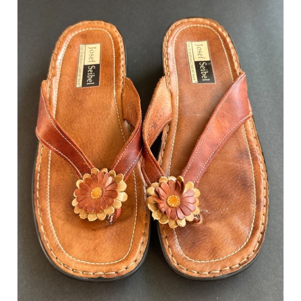 Josef Seibel Rosalie EU 38 US 7 Tan Leather Women's Strappy Casual Sandals Shoes